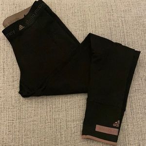 Stella McCartney Adidas cropped black workout leggings light pink details xs